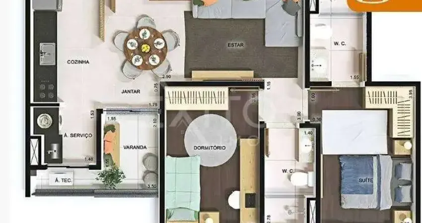 Apartamento para venda em Jardim Do Lago de 68.00m² com 2 Quartos, 1 Suite e 1 Garagem