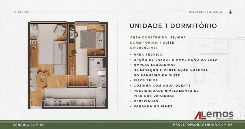 Apartamento com 1 dormitório à venda, no Itapetininga - Atibaia/SP