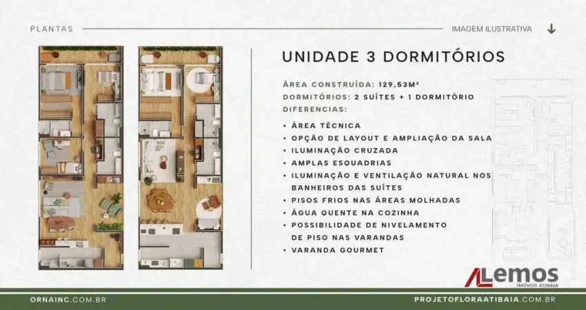 Apartamento com 3 dormitórios à venda, no Itapetininga - Atibaia/SP