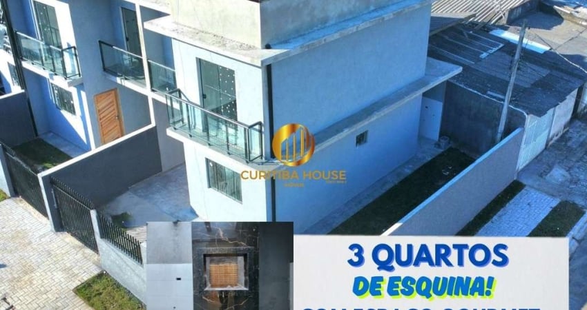Sobrado novo de esquina com  3 quartos, espaço gourmet integrado ao jardim da lateral
