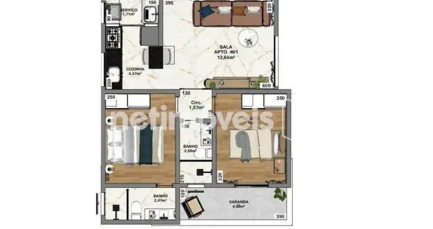Apartamento com 2 quartos à venda na Rua Gil Vicente, Santa Branca, Belo Horizonte