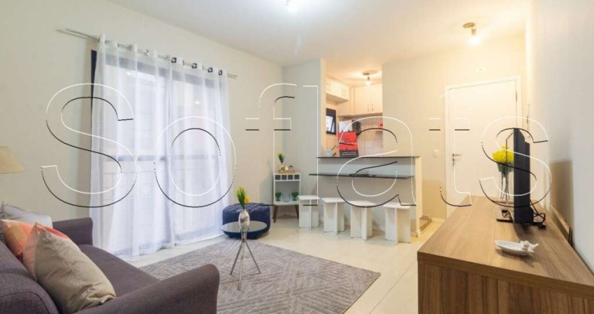 Flat mobiliado disponível para locação no Liberty Plaza com 60 m², 1 dormitório e 1 vaga de garagem.