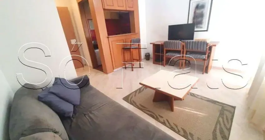 Flat com 1x dormitório grande, bem espaçoso com 42m² com sala avarandada, serviços inclusos e vaga.