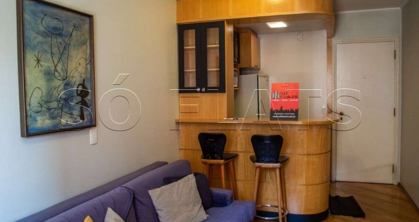 Flat disponível para locação no Itaim Bibi contendo 34m², 01 dormitório e 01 vaga.
