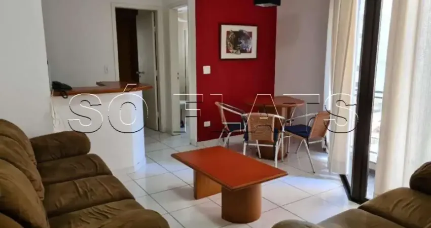 Flat mobiliado, espaçoso com 1x dormitório em rua arborizada no coração de Moema. Sem burocracia.
