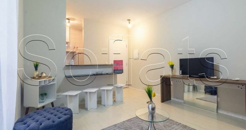 Apto mobiliado disponível para locação no Liberty Plaza com 60 m², 1 dormitório e 1 vaga de garagem.