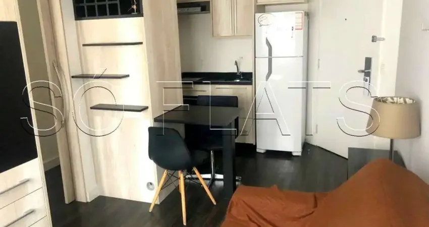 Apto mobiliado disponível para locação com 30m², 1 dormitório e 1 vaga de garagem.