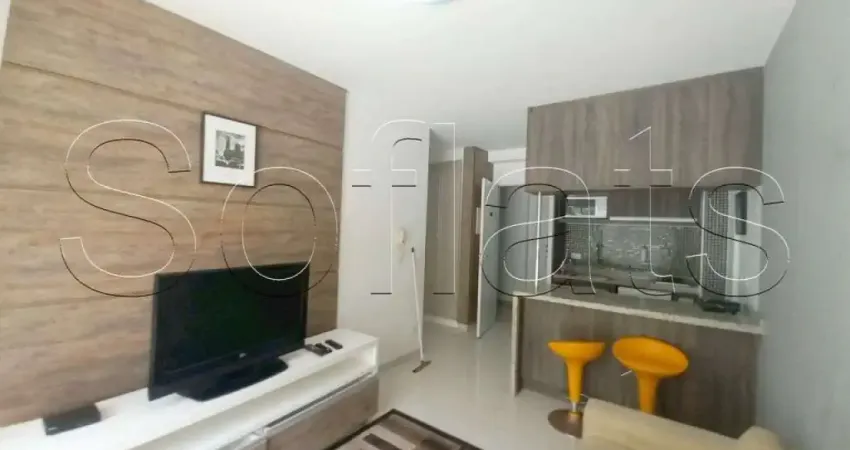 Flat mobiliado contendo 33m², 1 dormitório e 1 vaga de garagem no Morumbi disponível para locação.