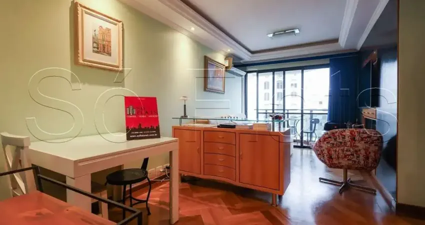 Flat totalmente mobiliado disponível para locação com 45m², 1 dormitório e 1 vaga.