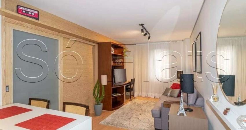 Flat em Moema, próximo a Av. Ibirapuera e Metrô na Rua Jamaris com 1 dormitório e 1 vaga de garagem.