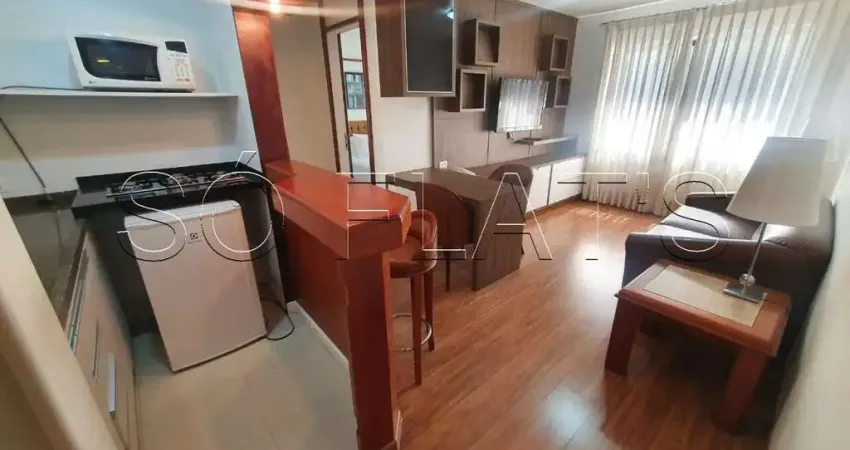 Flat no Itaim Bibi, totalmente equipado disponível para locação prox a Av. 9 de Julho e Faria Lima.