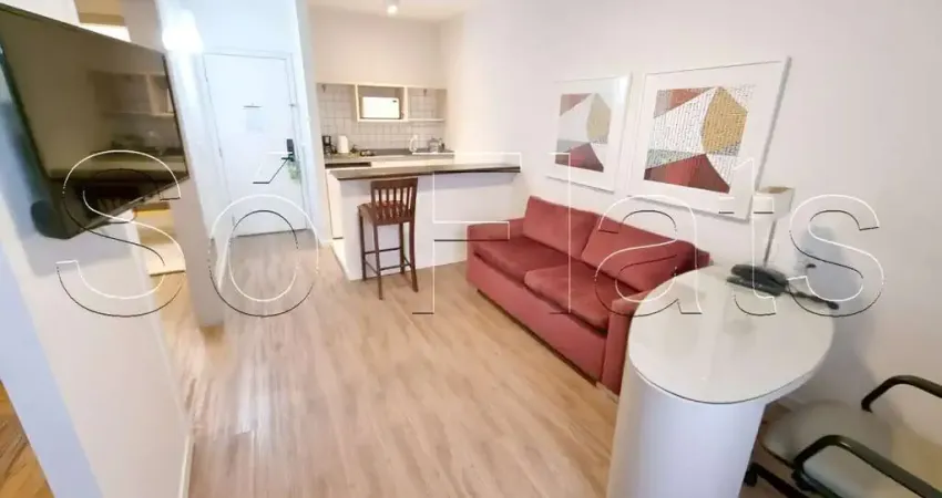 Flat totalmente reformado com 28m² com 1x dormitório mobiliado para locação em Alphaville.