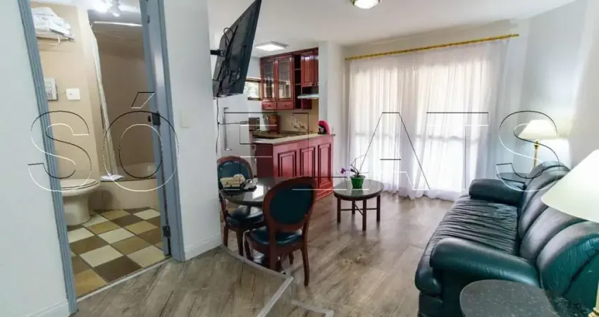 Flat no Paulista Wall Street disponível para locação com 49m², 1 dormitório e 1 vaga nos Jardins.