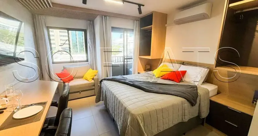 Studio mobiliado em Moema no Today Pavão, 29m², suíte, ideal para morar ou investir