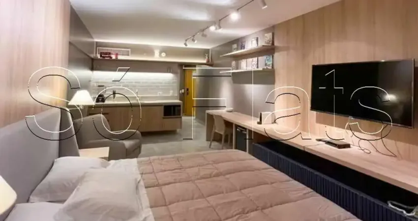 Flat no Sol Alphaville com 1 dormitório e 1 vaga de garagem, disponível para locação.