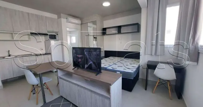 Flat para locação no Atrium Augusta 30m², 1 dormitório e 1 vaga de garagem. Sem burocracia.