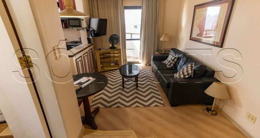 Flat com serviços todo mobiliado com 48m², sem burocracia, ideal para empresário ou estudantes.