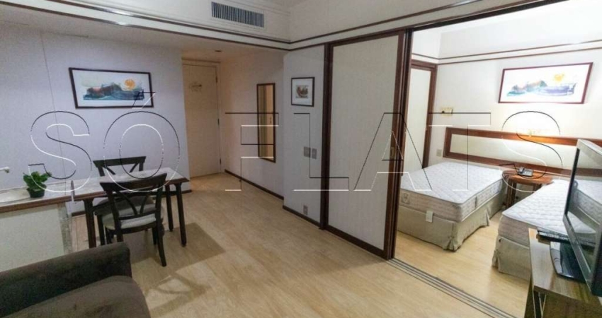 Flat mobiliado no Jd. Paulista, zona nobre, com 1x dormitórios mobiliado, com serviços vaga.