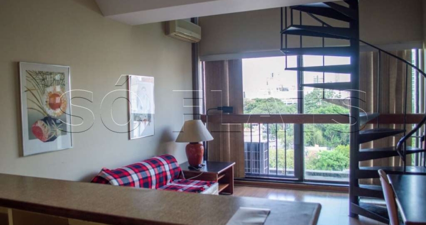 Flat no Jardins com 56m², com serviços, sem burocracia na locação a 100 metros da Av. Paulista.