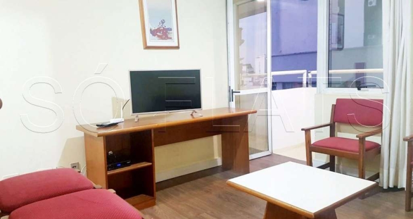 Flat mobiliado com 42m² com quarto, sala, cozinha completa e banheiro, a 200 m da Av. Paulista.
