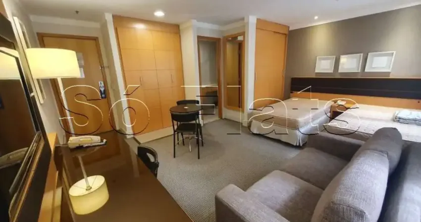 Belíssimo flat totalmente mobiliado, com serviços de arrumação e lavanderia coletiva.