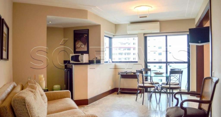 Apartamento mobiliado com 1x dormitório com 45m² com sala avarandada próximo da Avenida Paulista.
