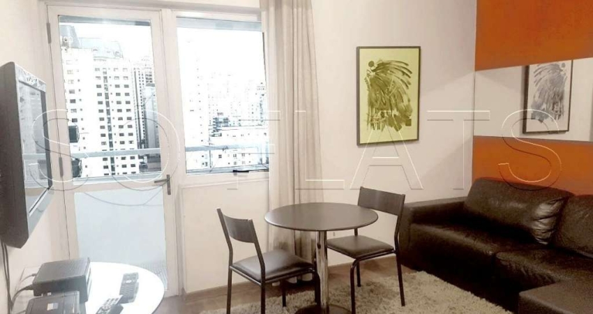 Flat mobiliado com 42m² com quarto, sala, cozinha completa e banheiro, a 200 m da Av. Paulista.