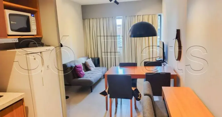 Flat disponível para locação no jardim paulista com 1 dormitório e com serviços de arrumação diária.