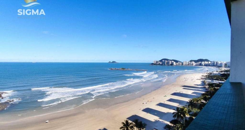 Apartamento na praia, Frente ao mar, 4 dormitórios, 2 suítes, 1 vaga, Pitangueiras, Guarujá.