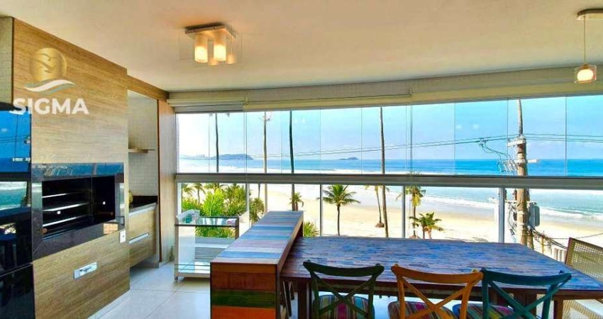 Apartamento de frente para o mar com 3 suítes e varanda gourmet em prédio com lazer e 3 vagas de garagem, Praia da Enseada - Guarujá.