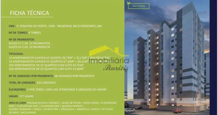 Apartamento à venda, 3 quartos, 1 suíte, 2 vagas, Palmeiras - Belo Horizonte/MG
