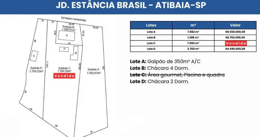 Chácara / sítio com 2 quartos à venda no Jardim Estância Brasil, Atibaia 
