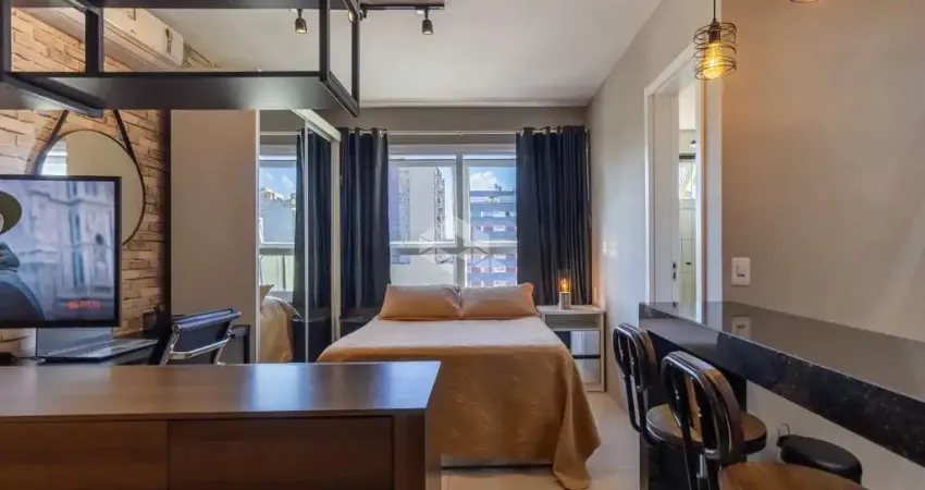 Studio mobiliado de 24.94 metros quadrados, com vaga de garagem. Bairro Centro de Novo Hamburgo. Aceita financiamento bancário.
