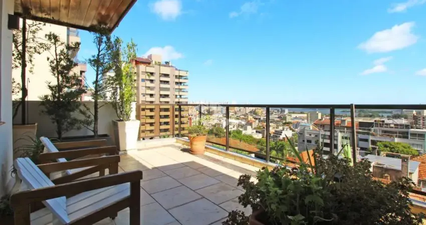 4 VAGAS,cobertura 297m2, 5 dormitórios, 3 suites, 4 vagas garagem coberta, 2 elevadores, vista definitiva para o Guaíba