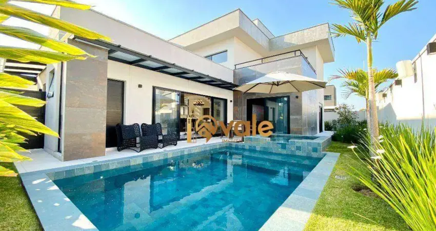 Casa luxuosa e mobiliada em condomínio 4 suítes com escritório e piscina à venda, 332 m² jardim do golfe 3 - sjcampos/sp