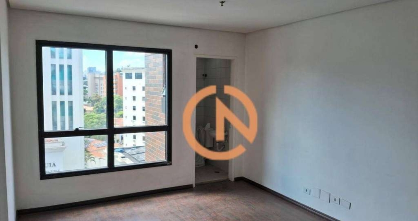Sala comercial no Itaim Bibi com 2 banheiros e 1 vaga