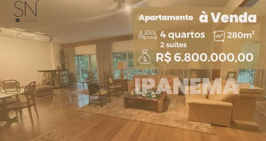 Apartamento com varandão, 4 dormitórios à venda, 280 m² por R$ 6.800.000 - Ipanema - Rio de Janeiro/RJ