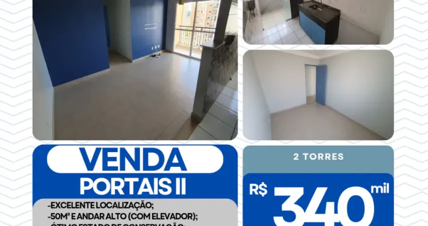 Apartamento para venda Portais II, 2 dorms, sacada, 50m², andar alto e 1 vaga coberta.