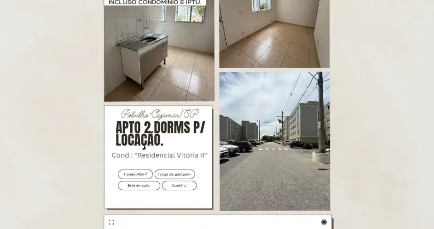 Apto de 2 dorms para alugar, 1° andar, 43m², 1 vaga por 1.500,00, polvilho, cajamar/sp