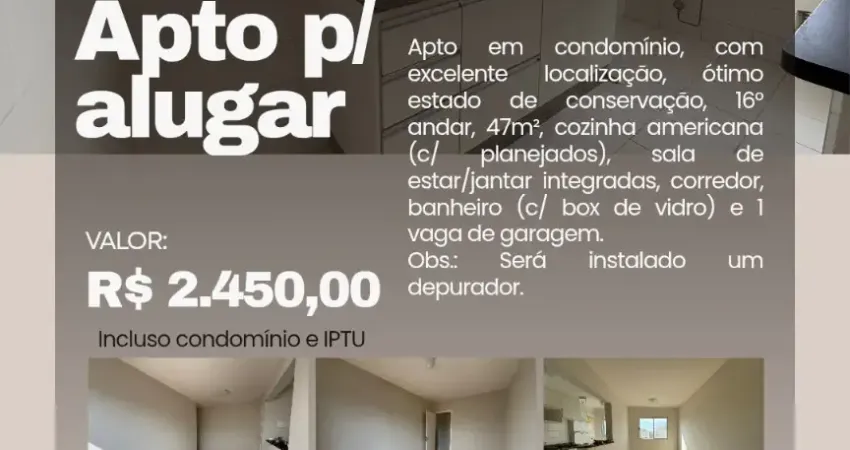 Apto para aluguel, 2 dorms, cajamar-portais, 16° andar, 47m², 1 vaga, planejados novos na cozinha e banheiro