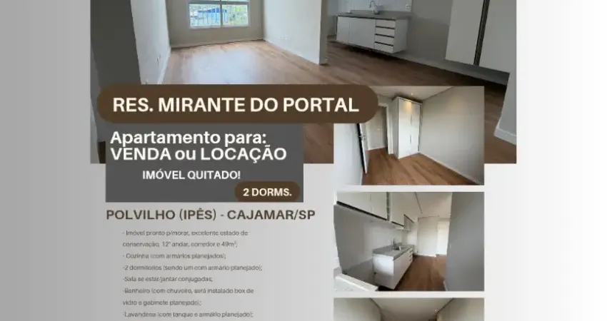 Apto para venda, 2 dorms, pronto para morar, 49m², 1 vaga, 12° andar em portais, cajamar/sp