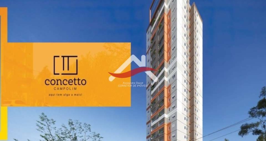 Lindo CONCETTO Campolim, Apartamento 71 m², 2 dormit. (1 suíte c/ closet), 2 banheiros, varanda grill, 1 vaga coberta. Rua Mercadão Campolim, Sorocaba