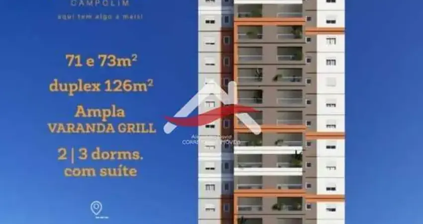 Lindo CONCETTO Campolim, Apartamento 73 m², 2 dormit.(1 suíte máster), 2 banh., escritório, varanda grill, 1 vaga coberta. Rua Mercadão Campolim