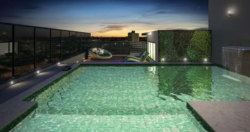 Apartamento 45m², 01 dormitório, 01 banheiro e 01 vaga na garagem.  Condomínio com portaria, segurança 24hrs, piscina, churrasqueira, Sauna