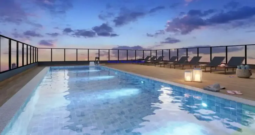 Apartamento 28,35m², 01 dormitório e 01 banheiro.  Condomínio com portaria, segurança, piscina, academia, salão de festas, salão de jogos, sauna.