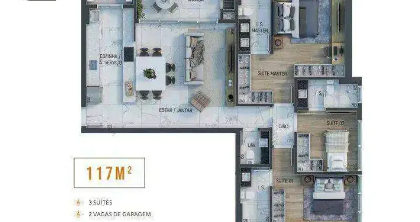 Iti haus - apto 117m² 3 suítes, sacada gourmet e 2 vagas no água verde