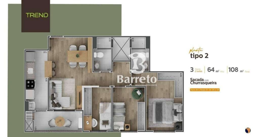 Apartamento com 3 dormitórios à venda, 64 m² por R$ 530.000,00 - Igapó - Londrina/PR