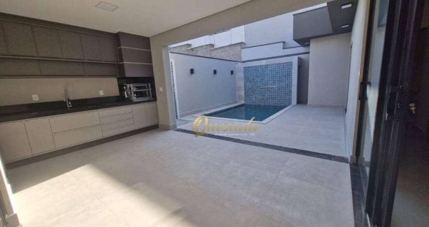 Casa térrea nova, à venda, 3 suítes, planejados, piscina, Condomínio Milano, Indaiatuba.