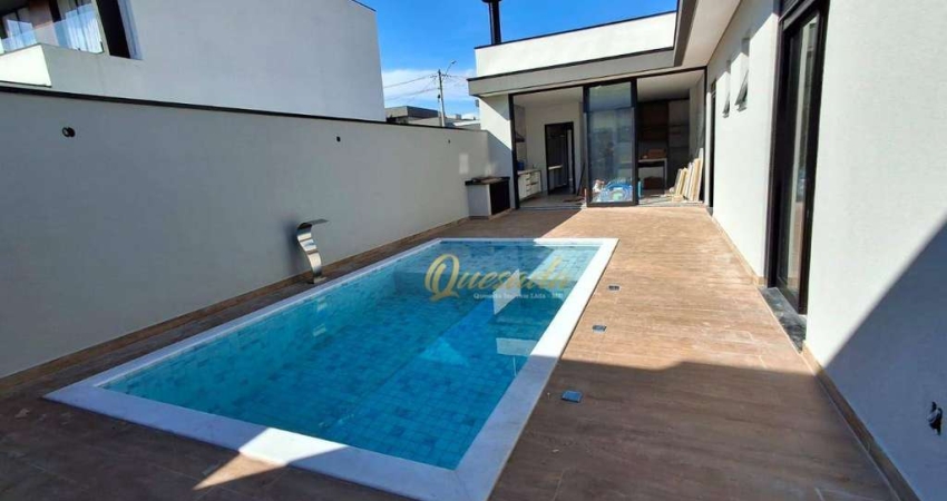 Casa térrea nova à venda, 3 suítes, piscina, planejados, Condomínio Piemonte, Indaiatuba.