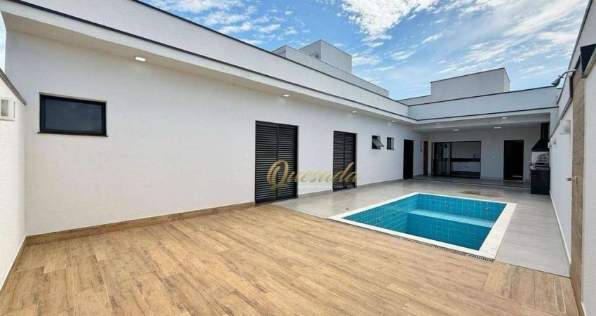 Casa térrea nova, à venda, 3 suítes, planejados, piscina, Condomínio Piemonte, Indaiatuba.